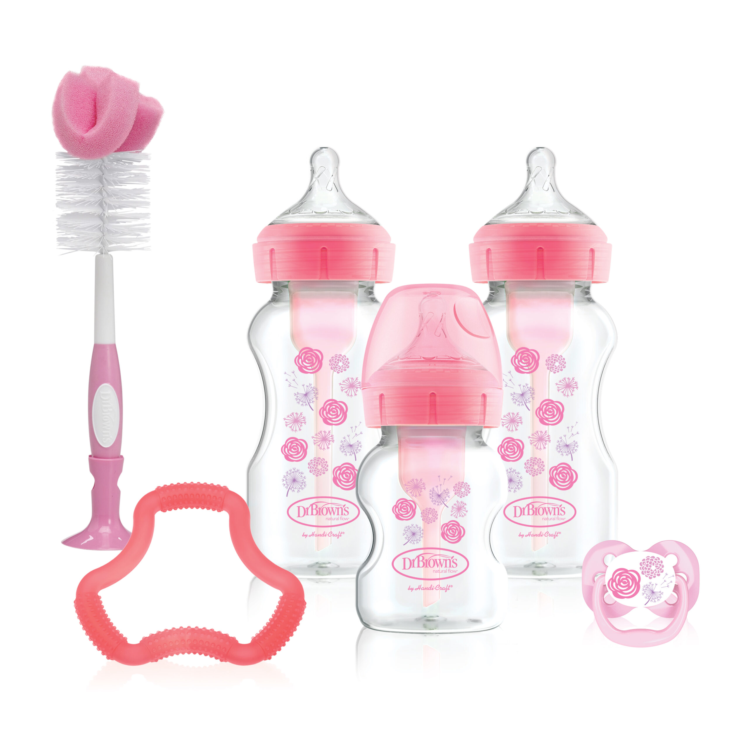 Dr. Brown's Anti-colic Bottle Giftset | Brede halsfles roze • Dr.