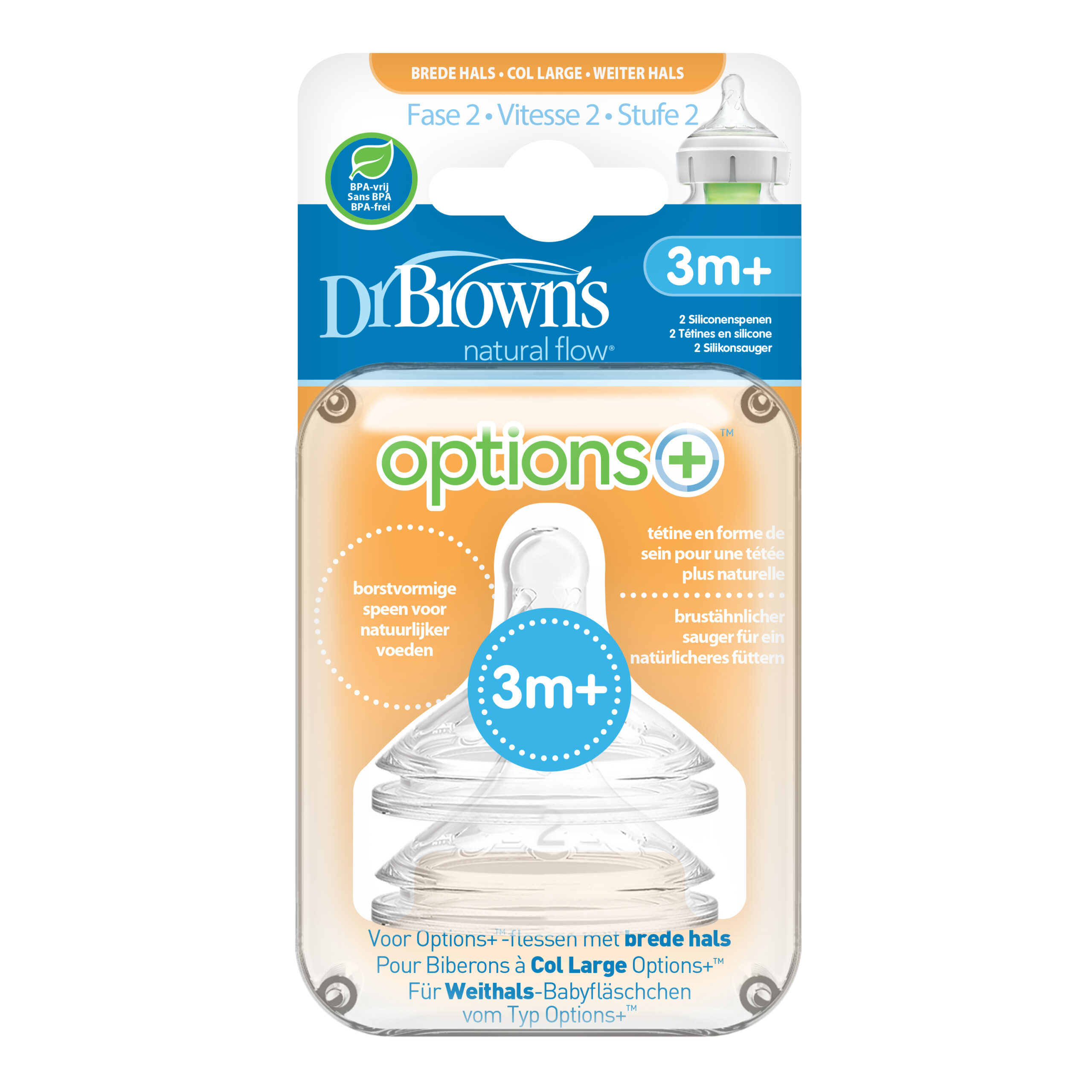 Monografie Wacht even Oranje Dr. Brown's Options+ Anti-colic | Speen fase 2 Brede halsfles • Dr. Brown's
