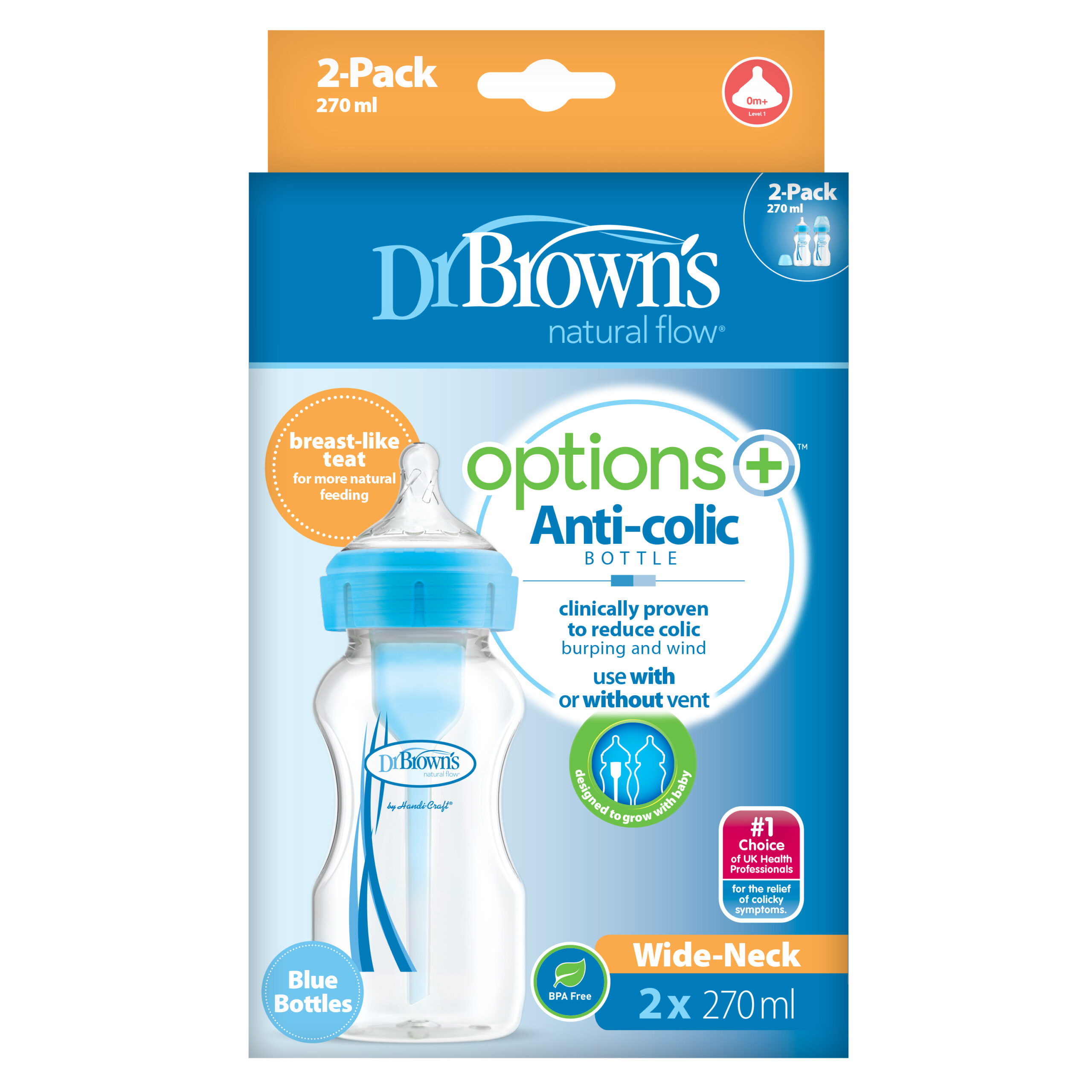 Zich afvragen Vereniging Auroch Dr. Brown's Options+ Anti-colic Bottle 2-pack | Brede halsfles blauw 270 ml  • Dr. Brown's