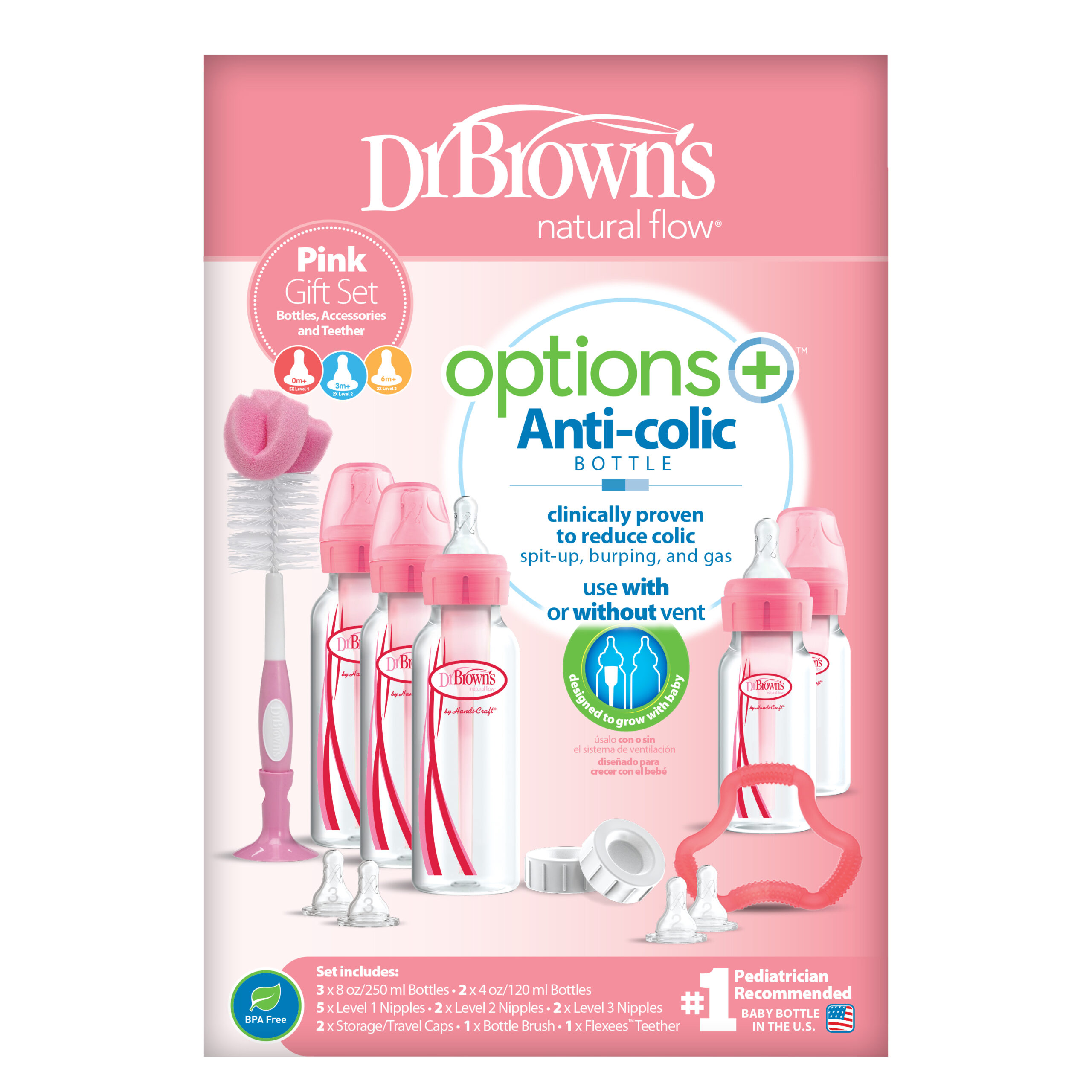 Digitaal Verder Begroeten Dr. Brown's Options+ Anti-colic Bottle Giftset | Standaard halsfles roze •  Dr. Brown's