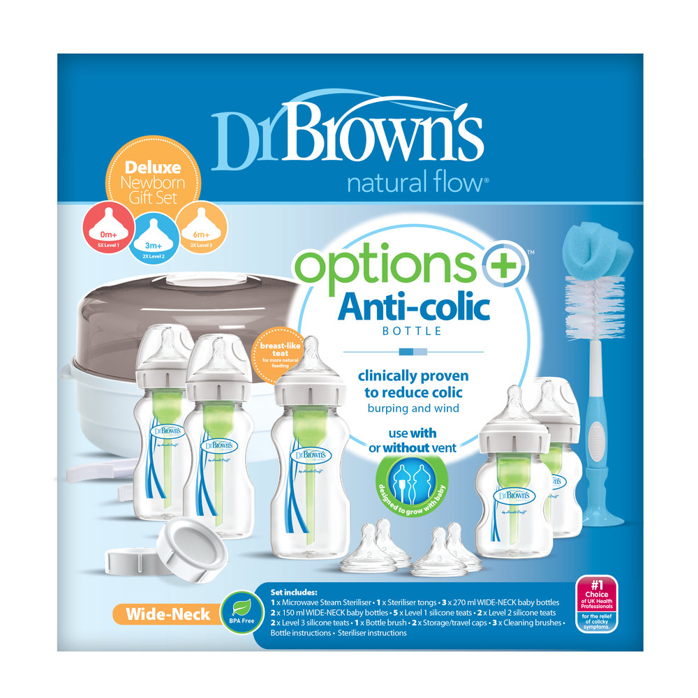 Controverse Dapper bruid Dr. Brown's Options+ Anti-colic Newborn Giftset | Brede halsfles • Dr.  Brown's